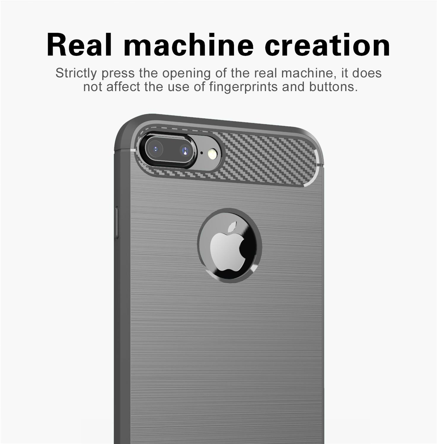 Custodia grigia per telefono con logo Apple, superficie strutturata. Design semplice.