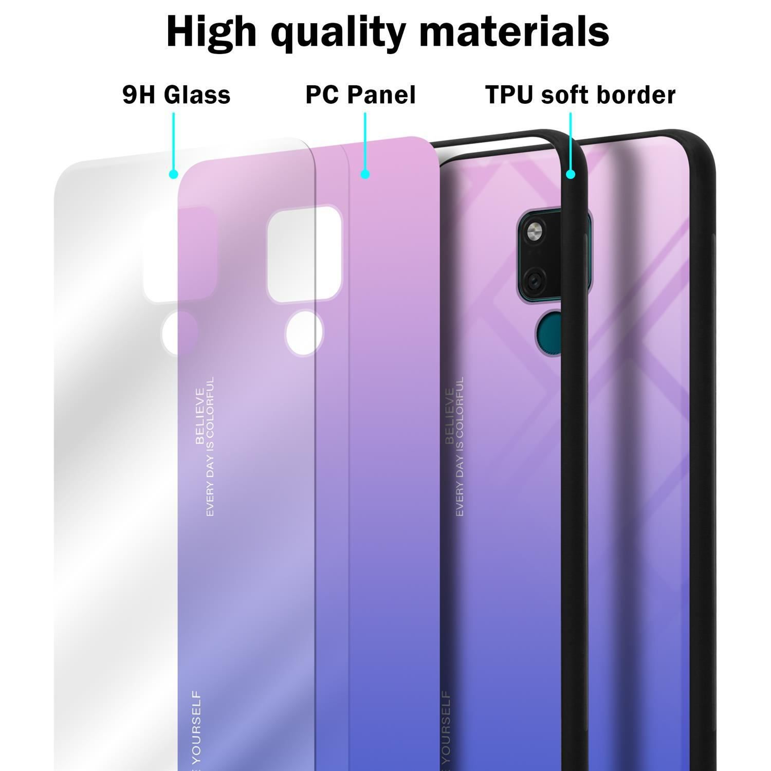 Huawei, 20, Farben aus TPU PINK Silikon Hülle Backcover, BLAU MATE Glas, 2 - CADORABO