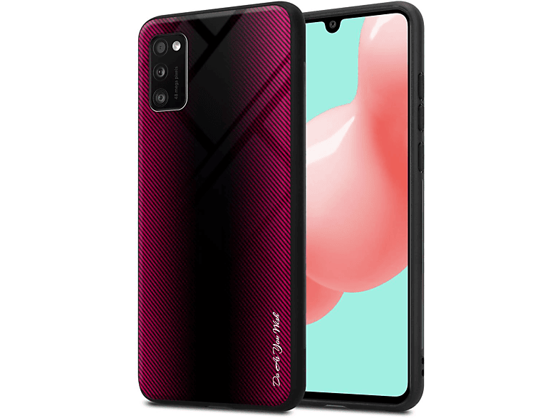 CADORABO TPU Gestreiftes Hülle, Samsung, PURPUR Glas Backcover, Galaxy PINK A41