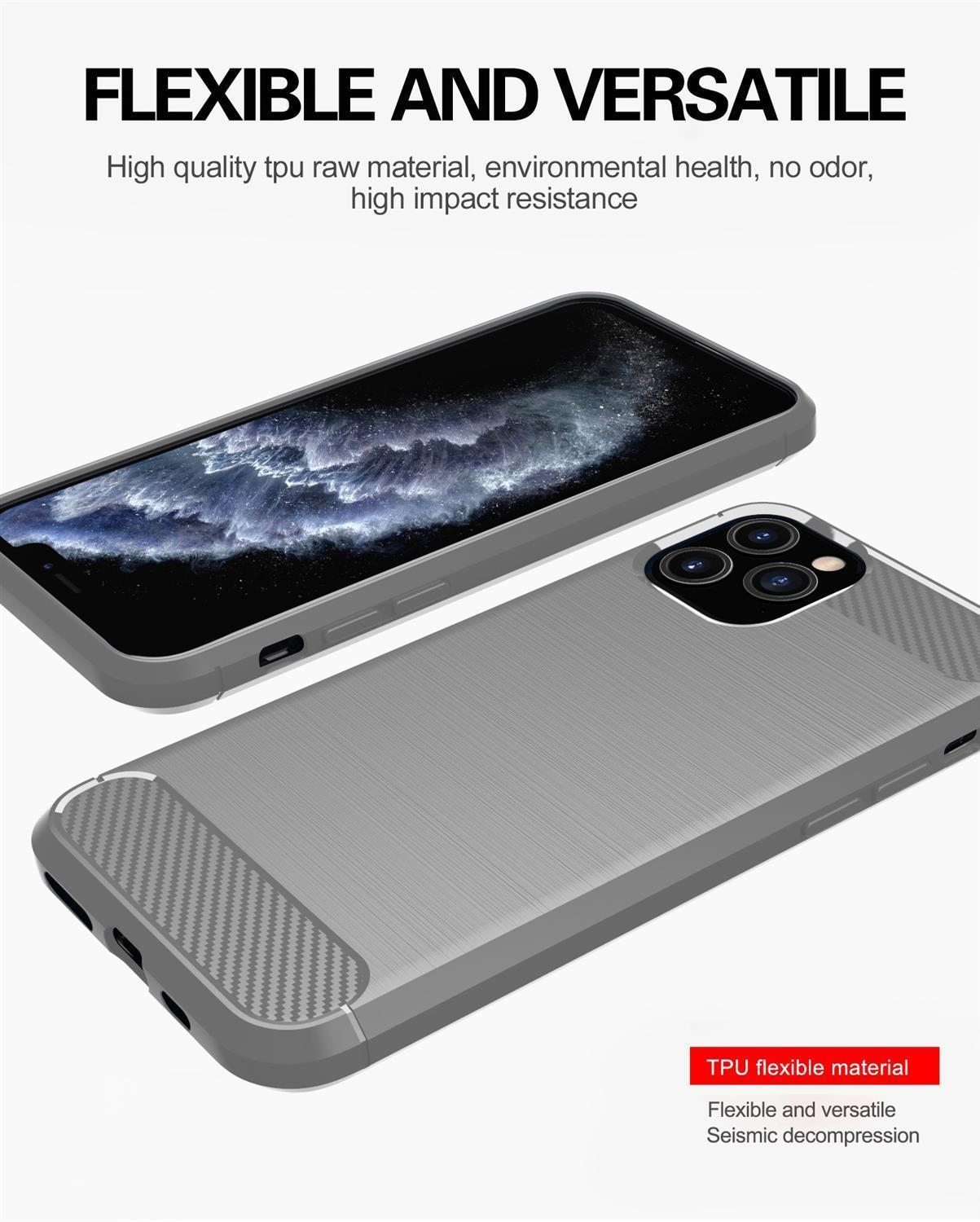Due custodie per telefono. Una è sopra l'altra. Entrambe hanno un design strutturato grigio scuro.