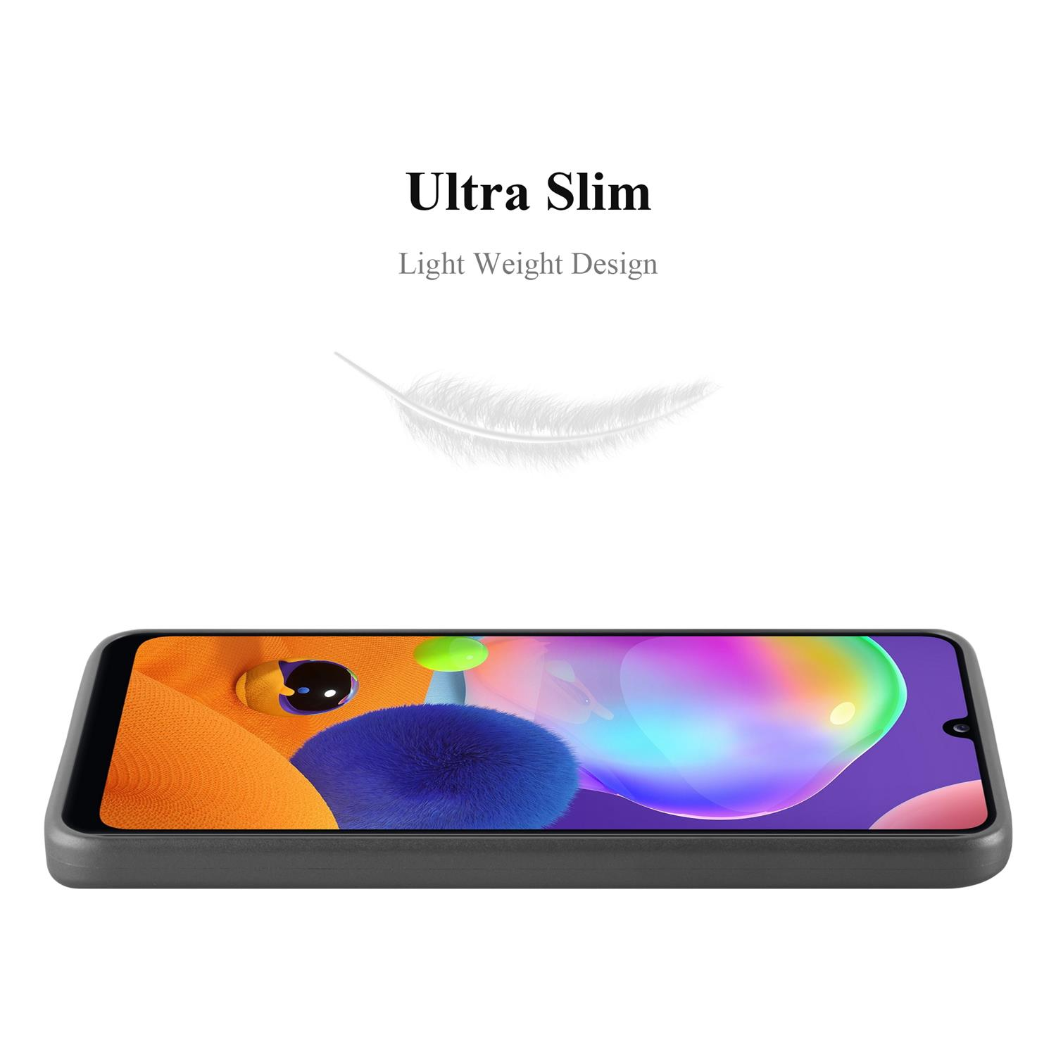 Custodia del telefono con telefono all'interno. È grigio scuro. Il testo dice 'Ultra Slim'.