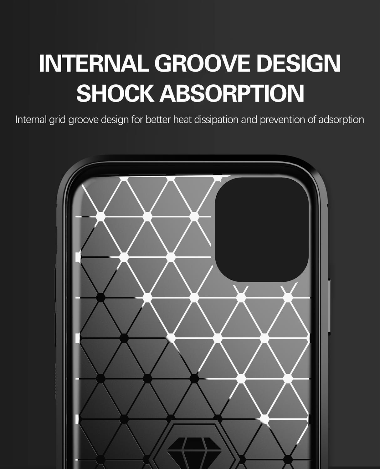 Custodia per telefono con design a scanalatura interna e assorbimento degli urti, con motivo geometrico.