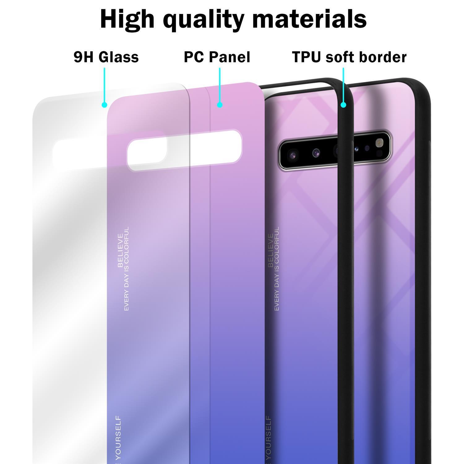 PINK - Backcover, S10 Farben 2 Hülle Glas, aus Samsung, 5G, BLAU Silikon CADORABO TPU Galaxy
