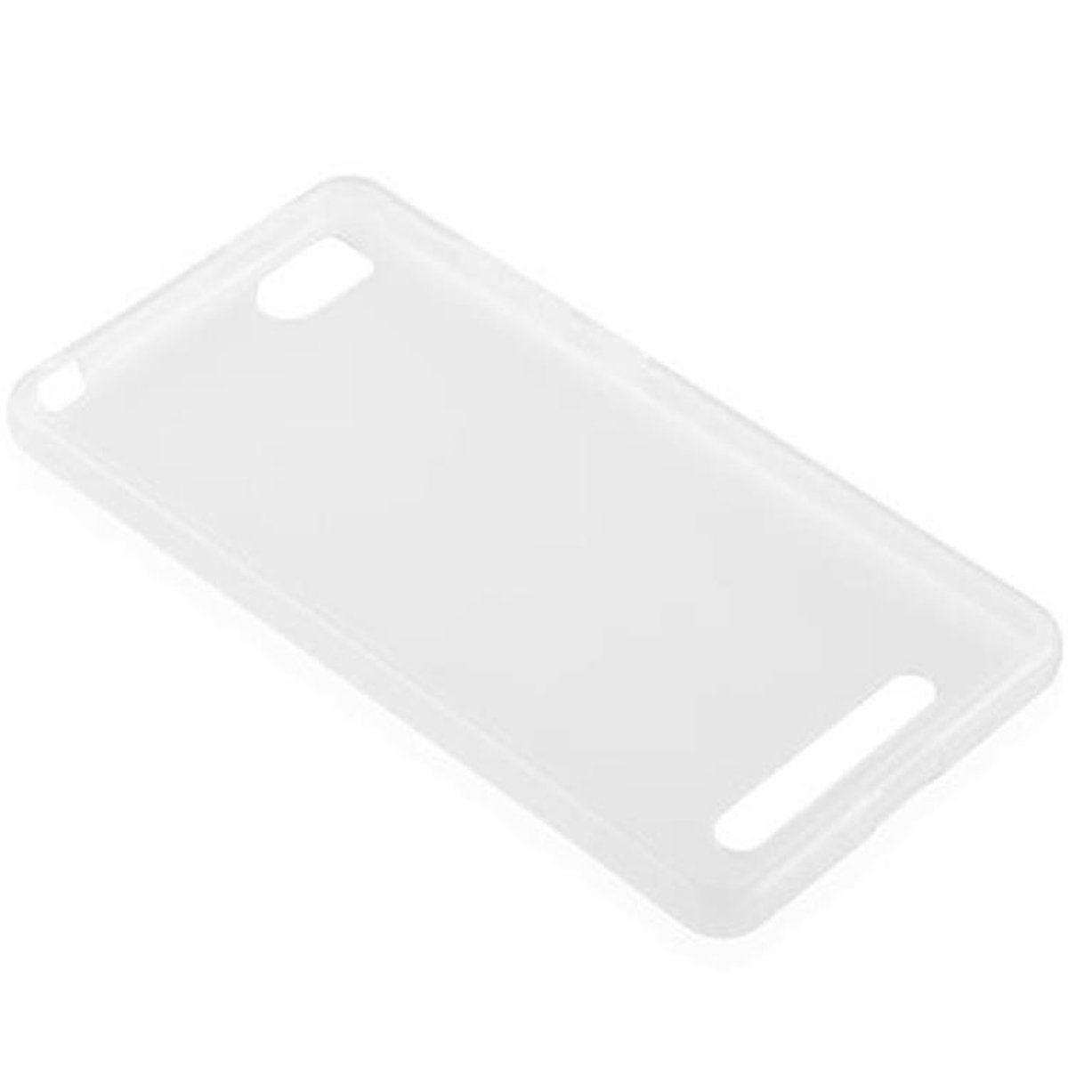 Una custodia per telefono bianca, liscia, angolata, isolata su sfondo bianco. Design semplice e chiaro.