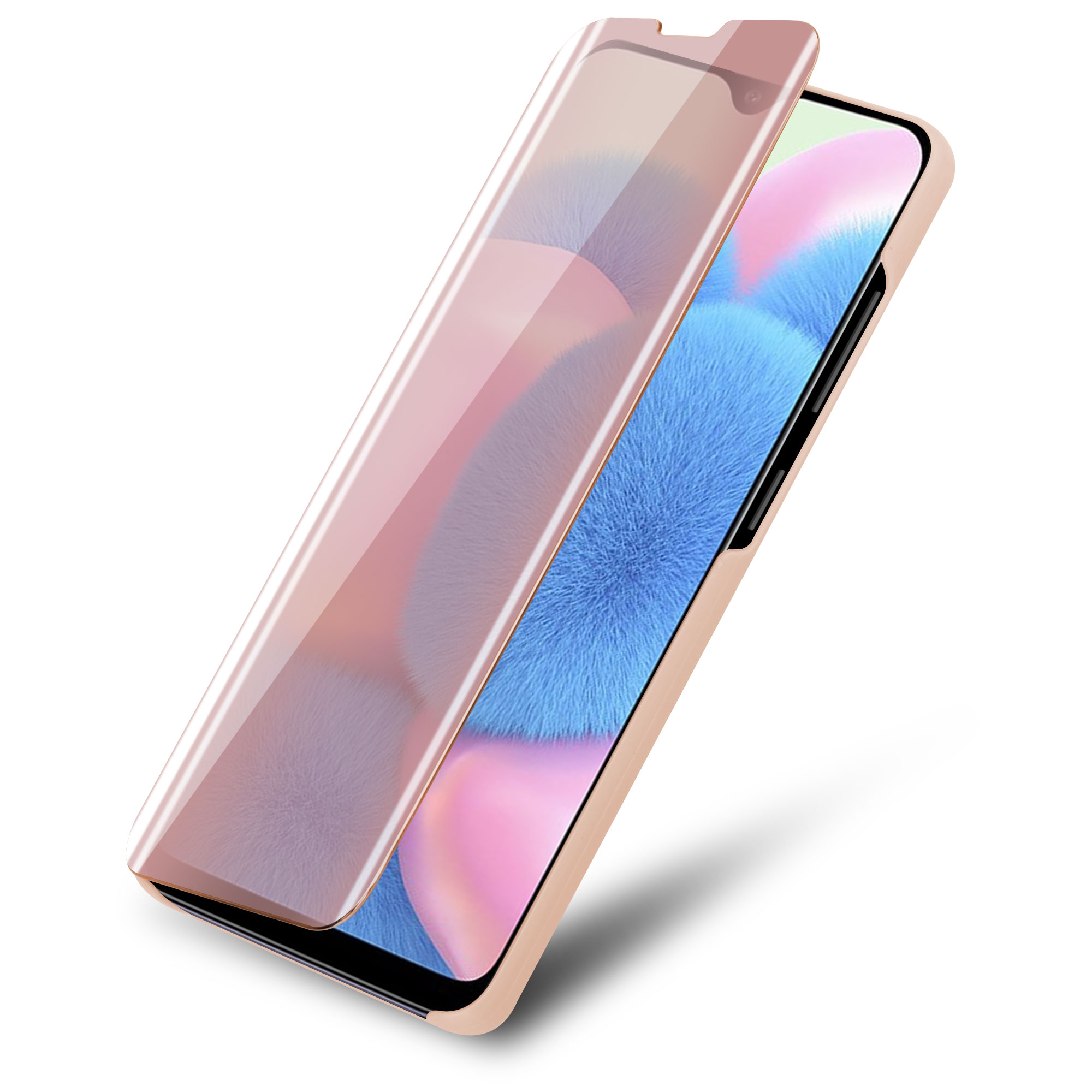 Telefono con protezione per lo schermo. Il telefono è in una custodia color cuoio.