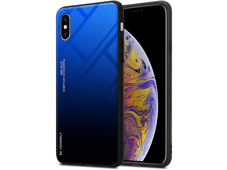 CADORABO Hülle aus iPhone XS TPU MAX, Glas, BLAU SCHWARZ - Apple, Silikon Farben 2 Backcover