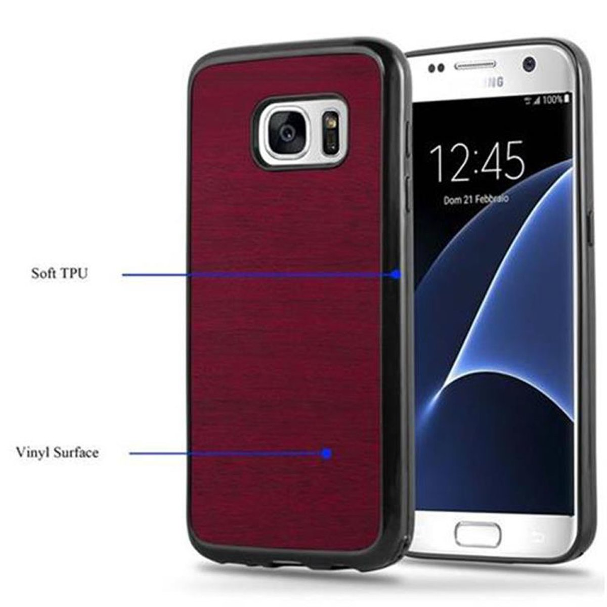 CADORABO TPU Backcover, ROT Galaxy S7, Schutzhülle, WOODEN Samsung, Wooden