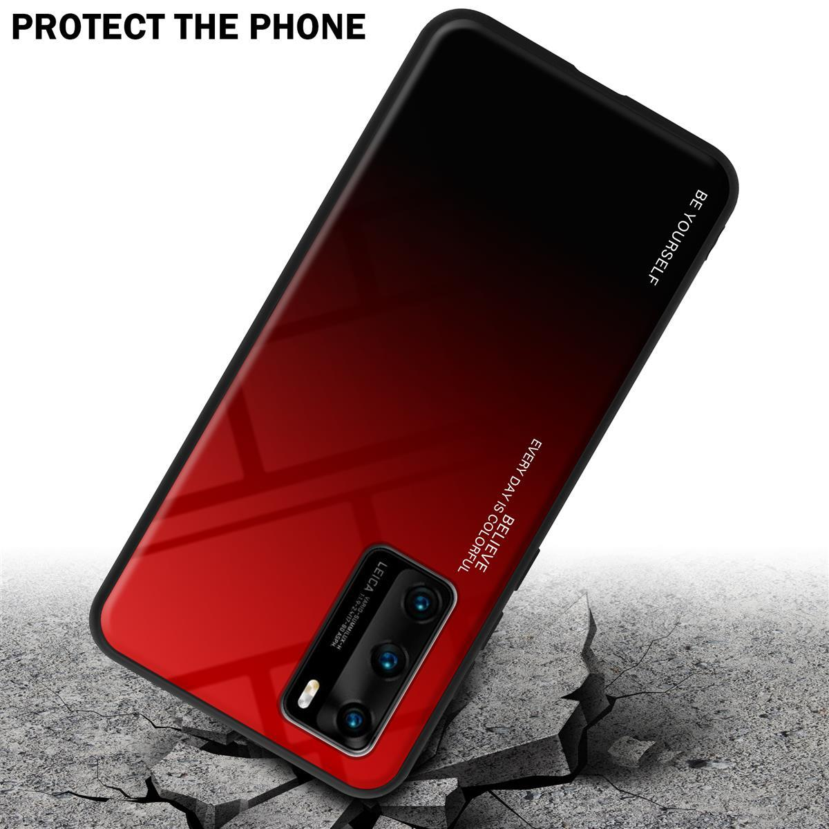 Custodia per telefono rossa e nera. La custodia è angolata, mostrando la fotocamera del telefono e le parole 'Every day is colorful'.