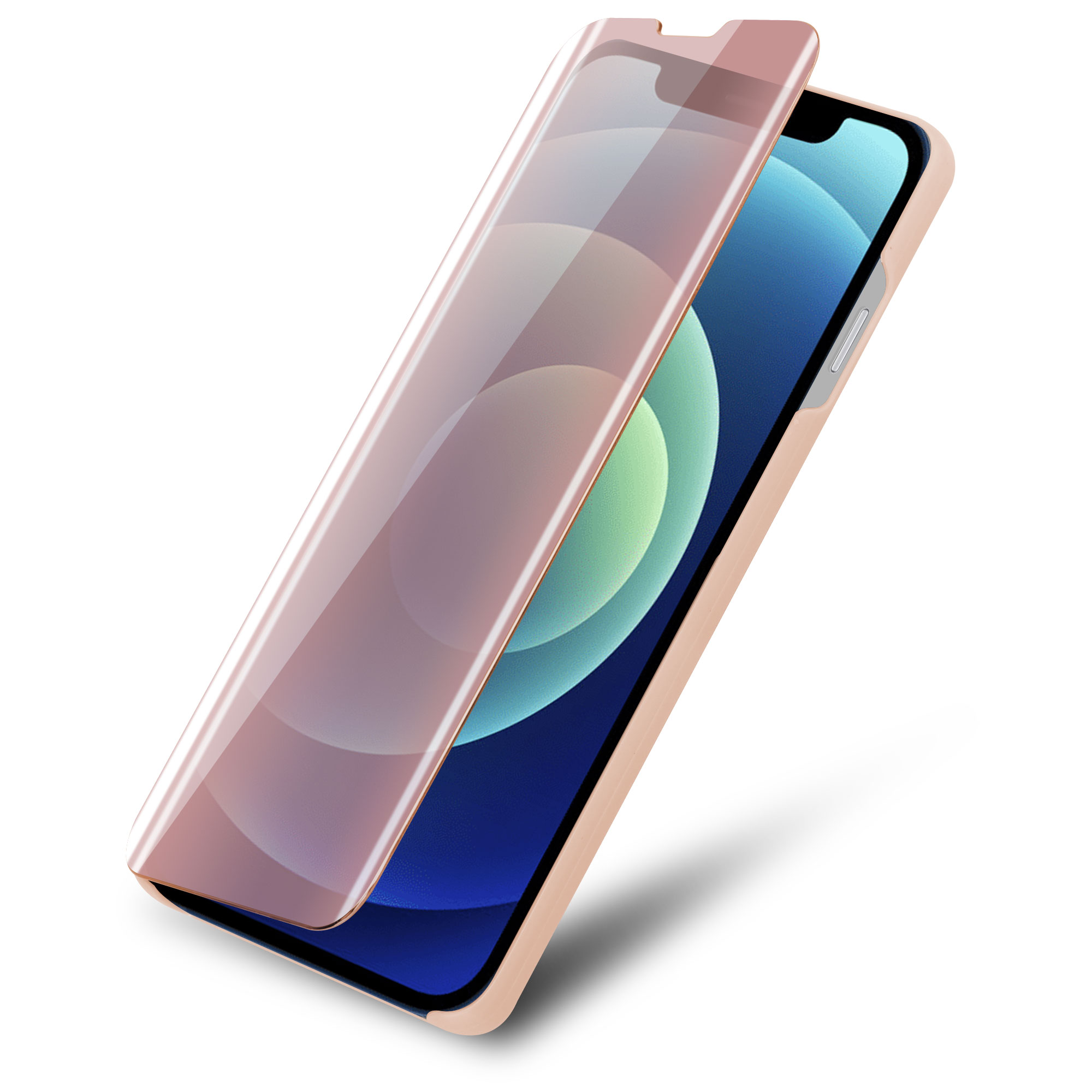 Handyhülle mit Displayschutzfolie, mit Blick auf die Hülle, den Displayschutz und den Telefonbildschirm.