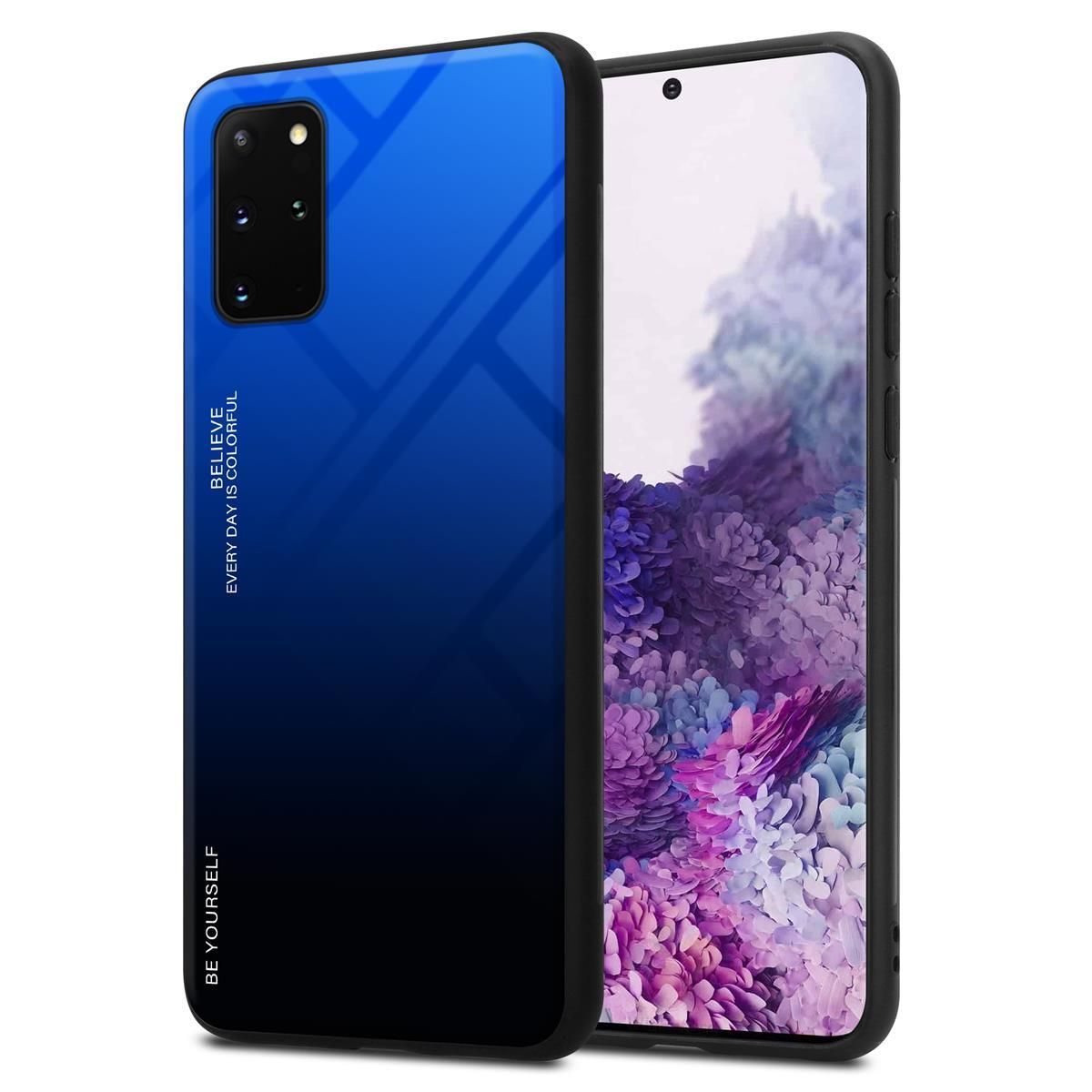 Telefon mit blauem und schwarzem Farbverlauf. Der Bildschirm ist sichtbar.
