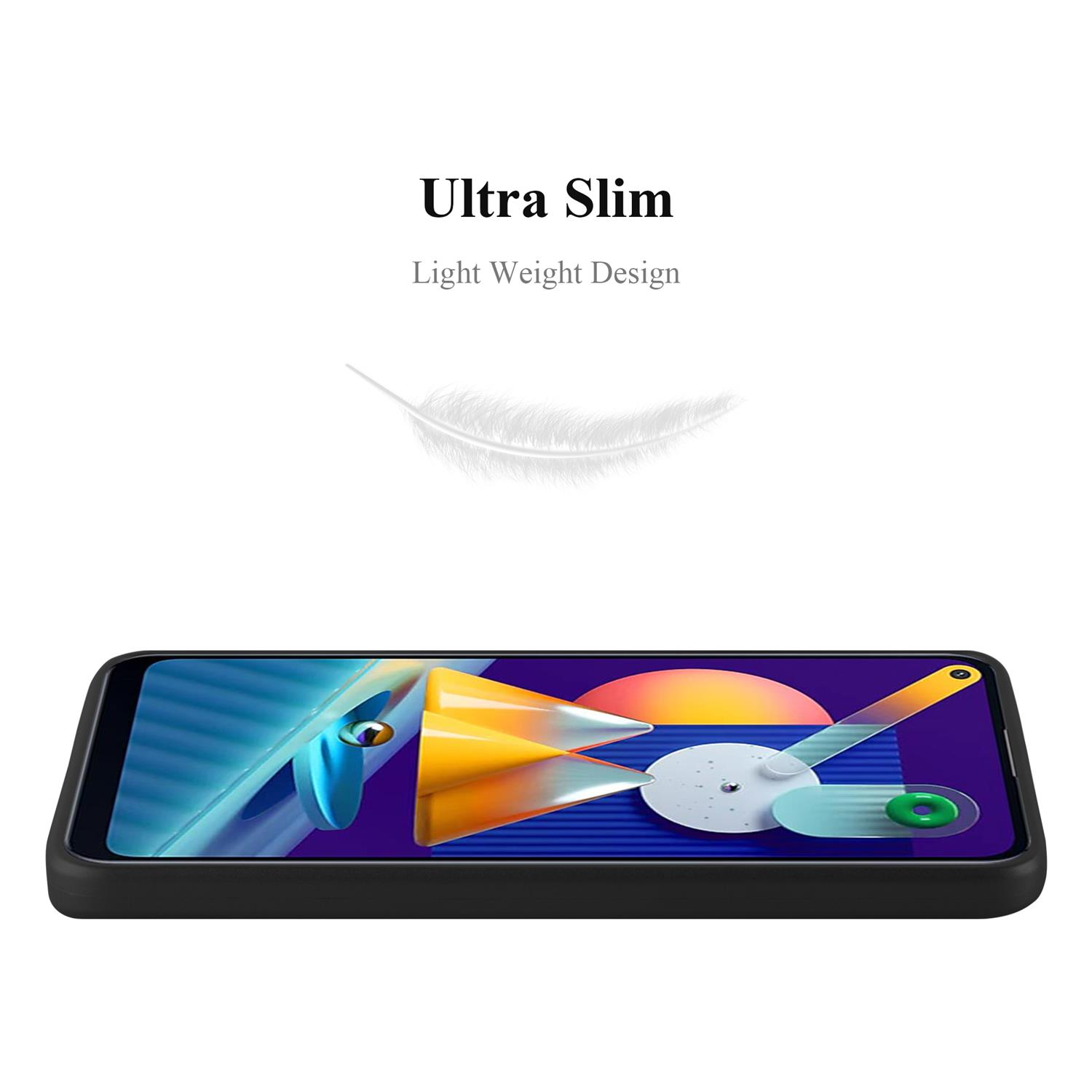Schwarze Handyhülle mit einem Telefon darin. Ultraschlankes und leichtes Design.