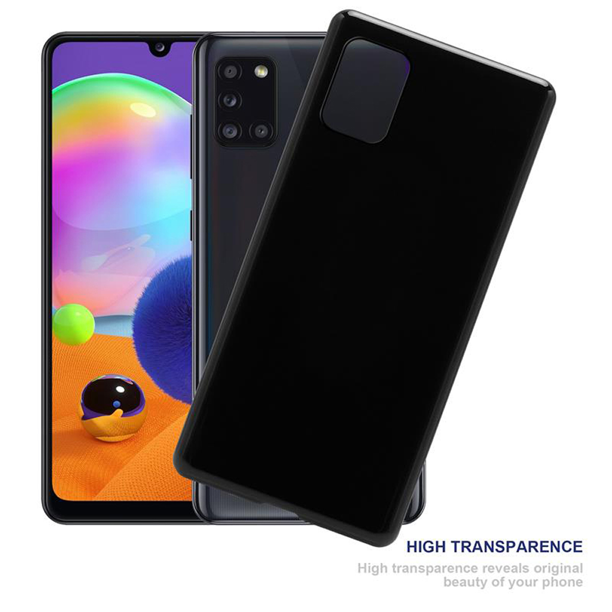 Due telefoni. Un telefono nero è coperto da un'altra custodia trasparente nera.