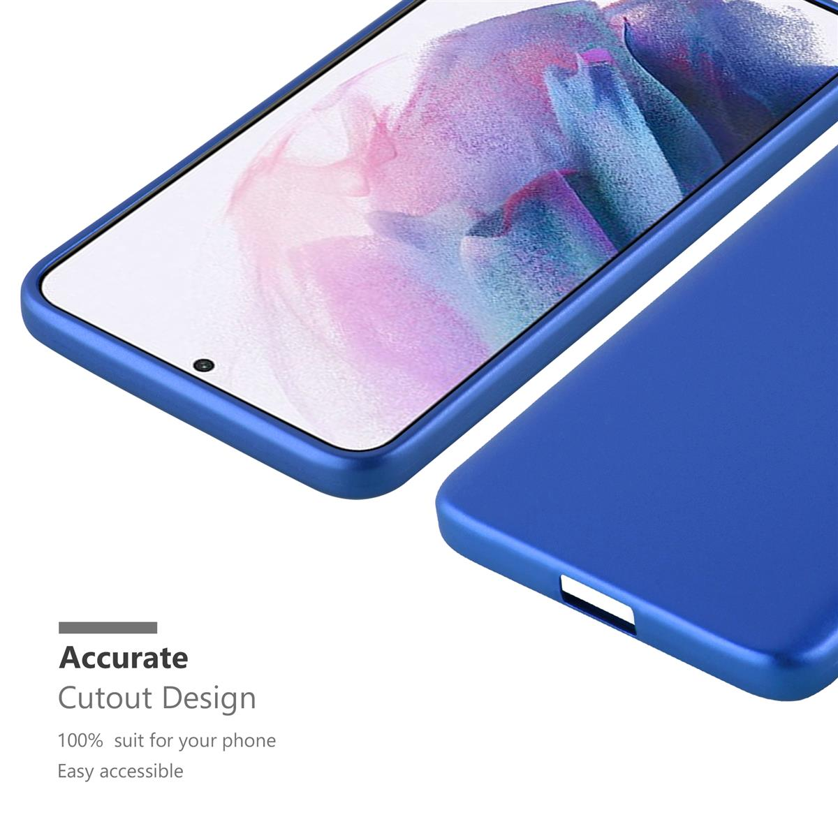 Blaues Telefon und Hülle. Detailliertes Ausschnittdesign.