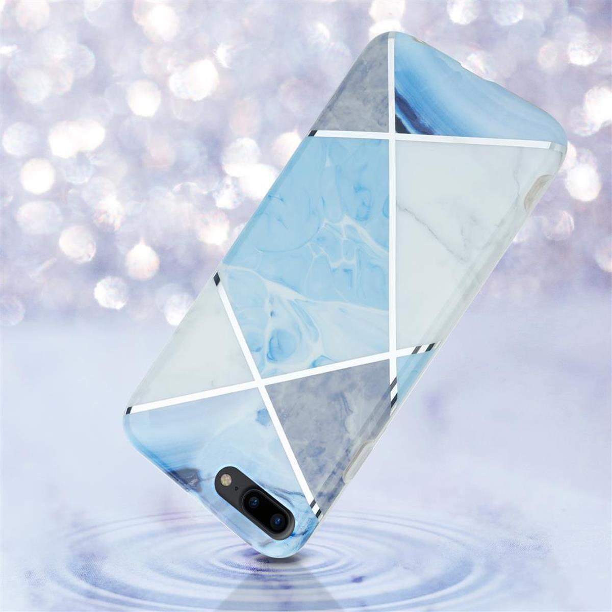 Handyhülle mit blau-weißem Marmordesign mit silbernen Linien. Wasserähnlicher Hintergrund.
