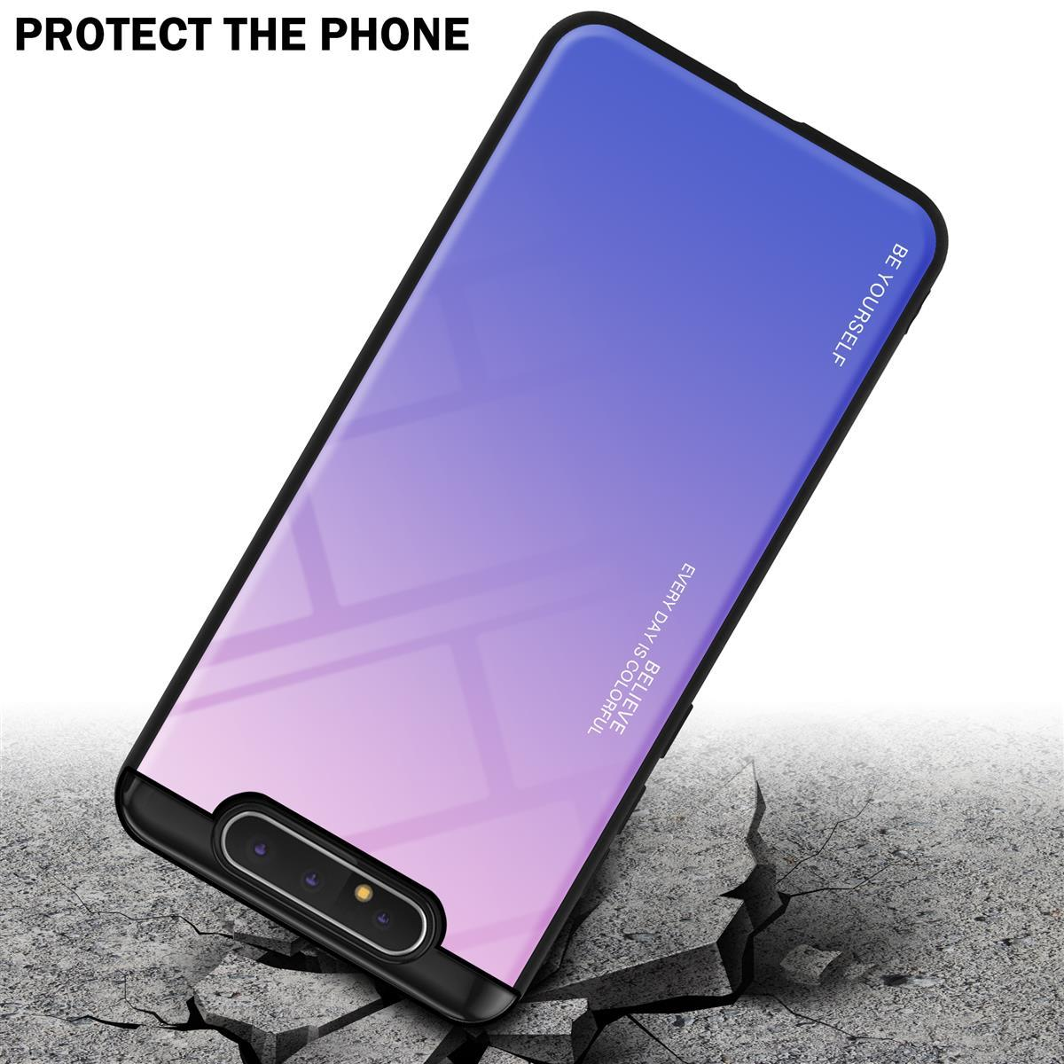 CADORABO Hülle aus TPU BLAU Farben A90 4G, / Galaxy 2 PINK Silikon Backcover, - Samsung, A80 Glas