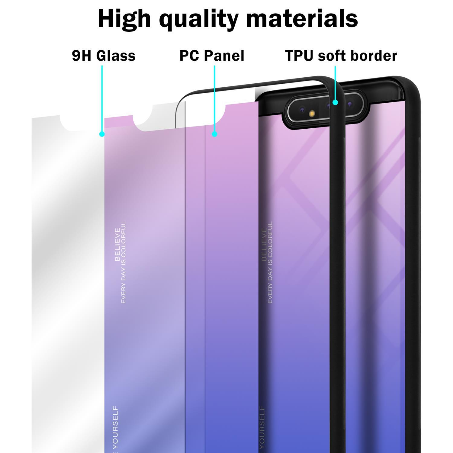 Glas, aus Galaxy / A90 Silikon CADORABO Farben 2 - Backcover, 4G, TPU Hülle A80 BLAU Samsung, PINK
