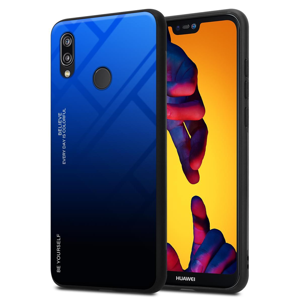 2 Hülle CADORABO NOVA 3E, - 2018 / Huawei, SCHWARZ Glas, LITE TPU aus P20 Farben BLAU Silikon Backcover,