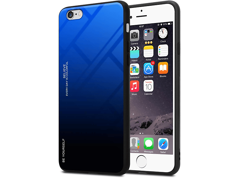 Hülle Silikon 2 Apple, Backcover, iPhone aus BLAU TPU CADORABO SCHWARZ Farben 6 Glas, 6S, / -