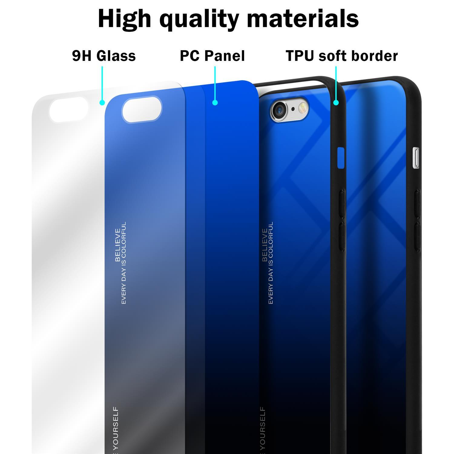 6S, aus - Silikon CADORABO BLAU Backcover, 6 / SCHWARZ Hülle Farben TPU Apple, iPhone 2 Glas,