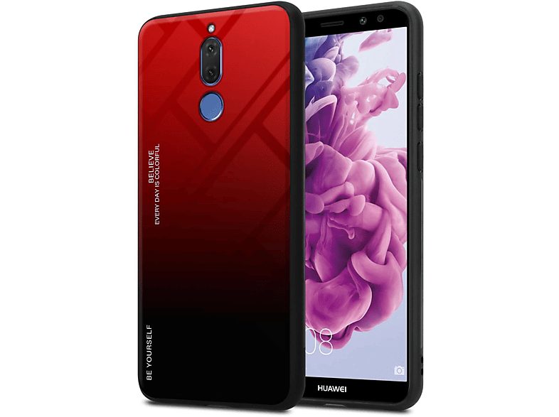 Glas, CADORABO 2 aus Huawei, Hülle MATE Backcover, 10 ROT Silikon LITE, TPU Farben - SCHWARZ