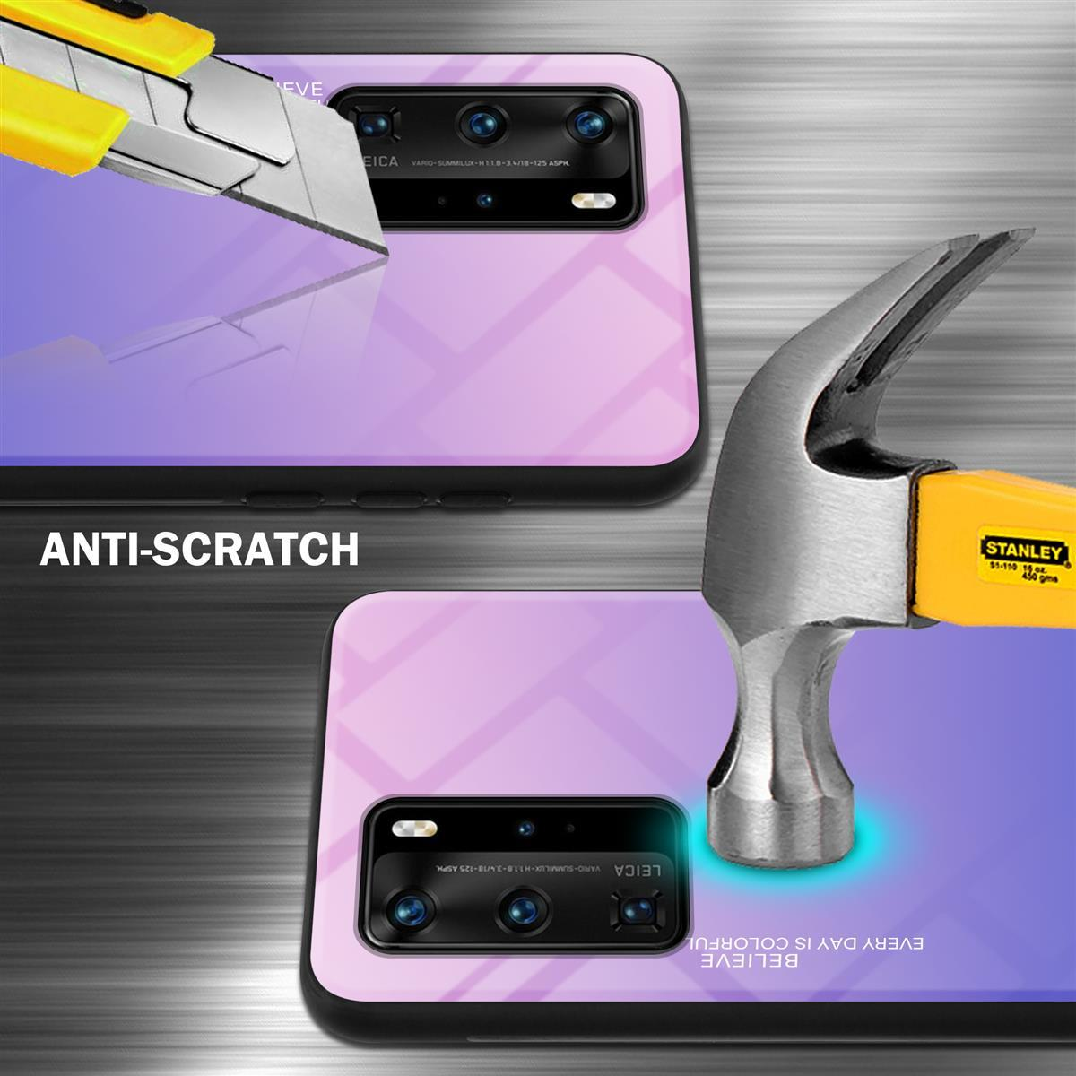 Telefon mit zwei Hüllen. Ein Hammer und ein Cutter neben den Telefonhüllen. Text: Anti-Kratzer.