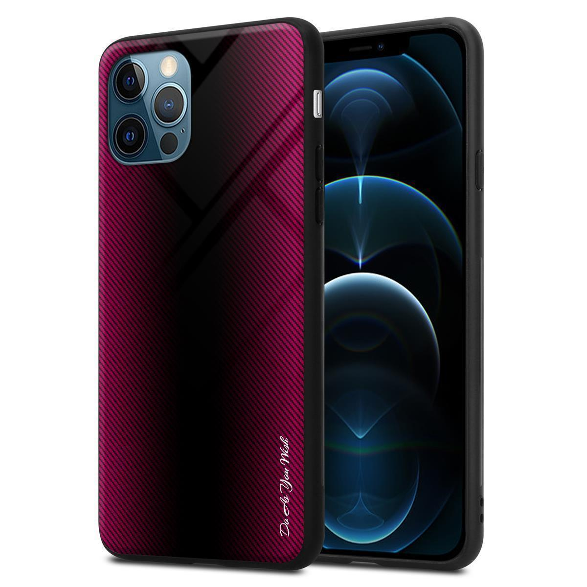 Ein Telefon in einer dunkelroten Hülle mit Design. Die Worte "Do As You Wish" sind sichtbar.