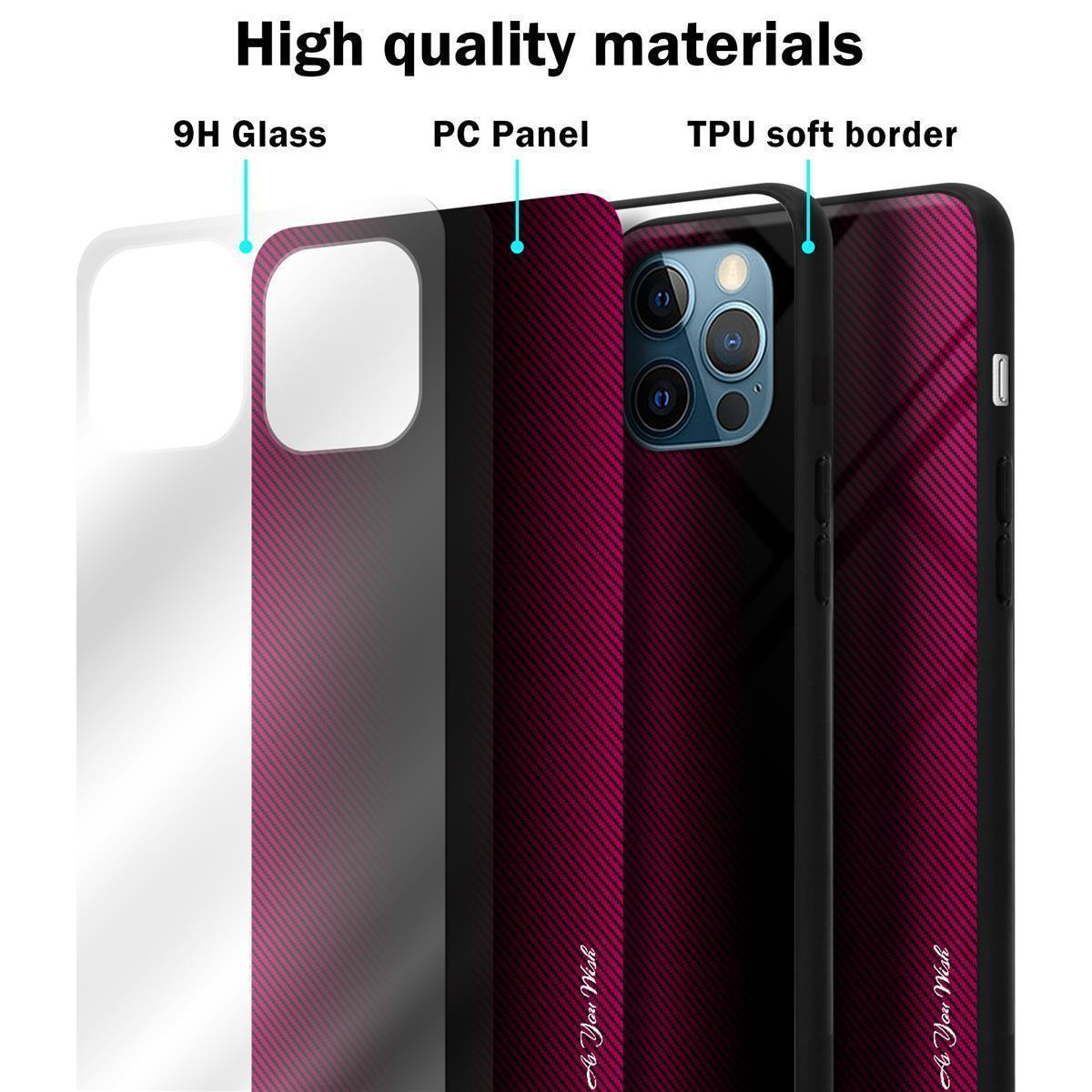 Diagramm der Handyhüllenkomponenten: 9H-Glas, PC-Panel und eine weiche TPU-Umrandung, die Materialien zeigt.