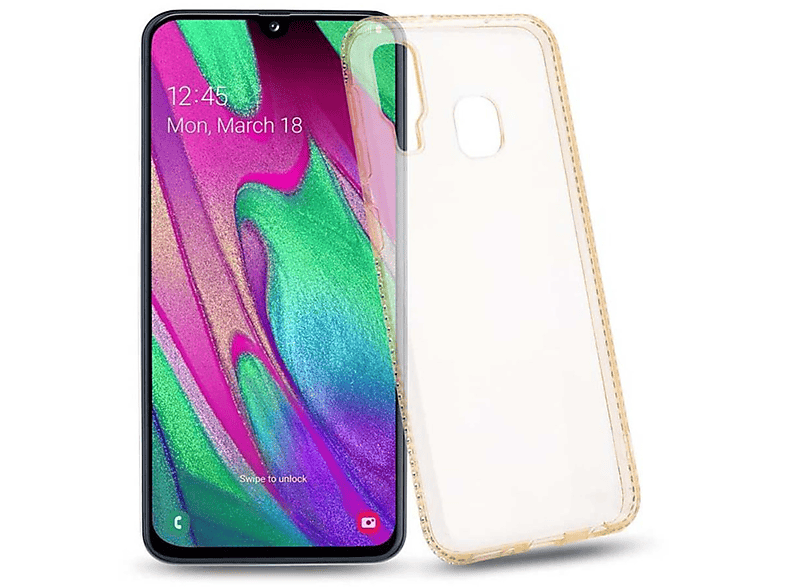 CADORABO Hülle TPU Silikon im Strass Design, Backcover, Samsung, Galaxy A40, TRANSPARENT GOLD