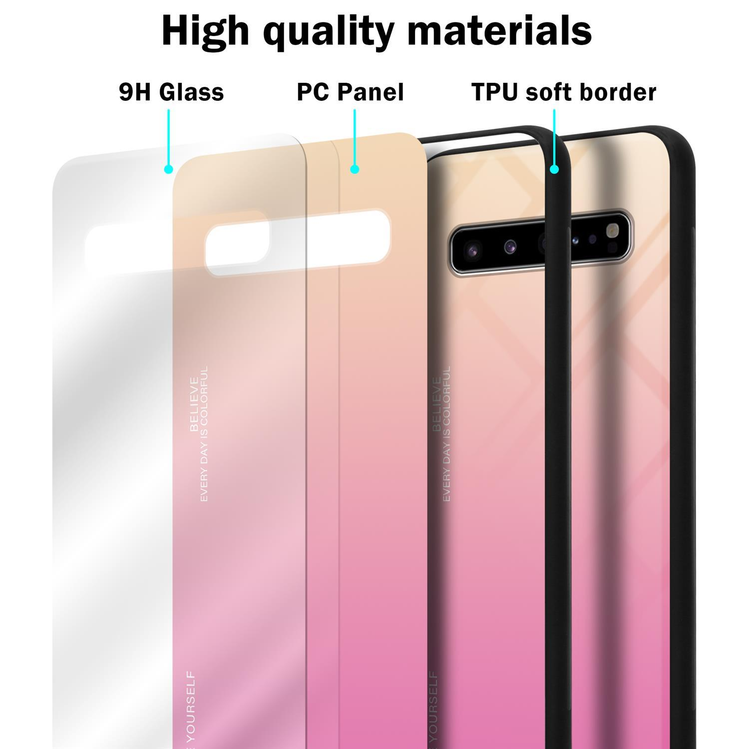 ROSA Hülle Backcover, S10 Farben aus Silikon TPU 2 Glas, CADORABO - Galaxy Samsung, 5G, GELB