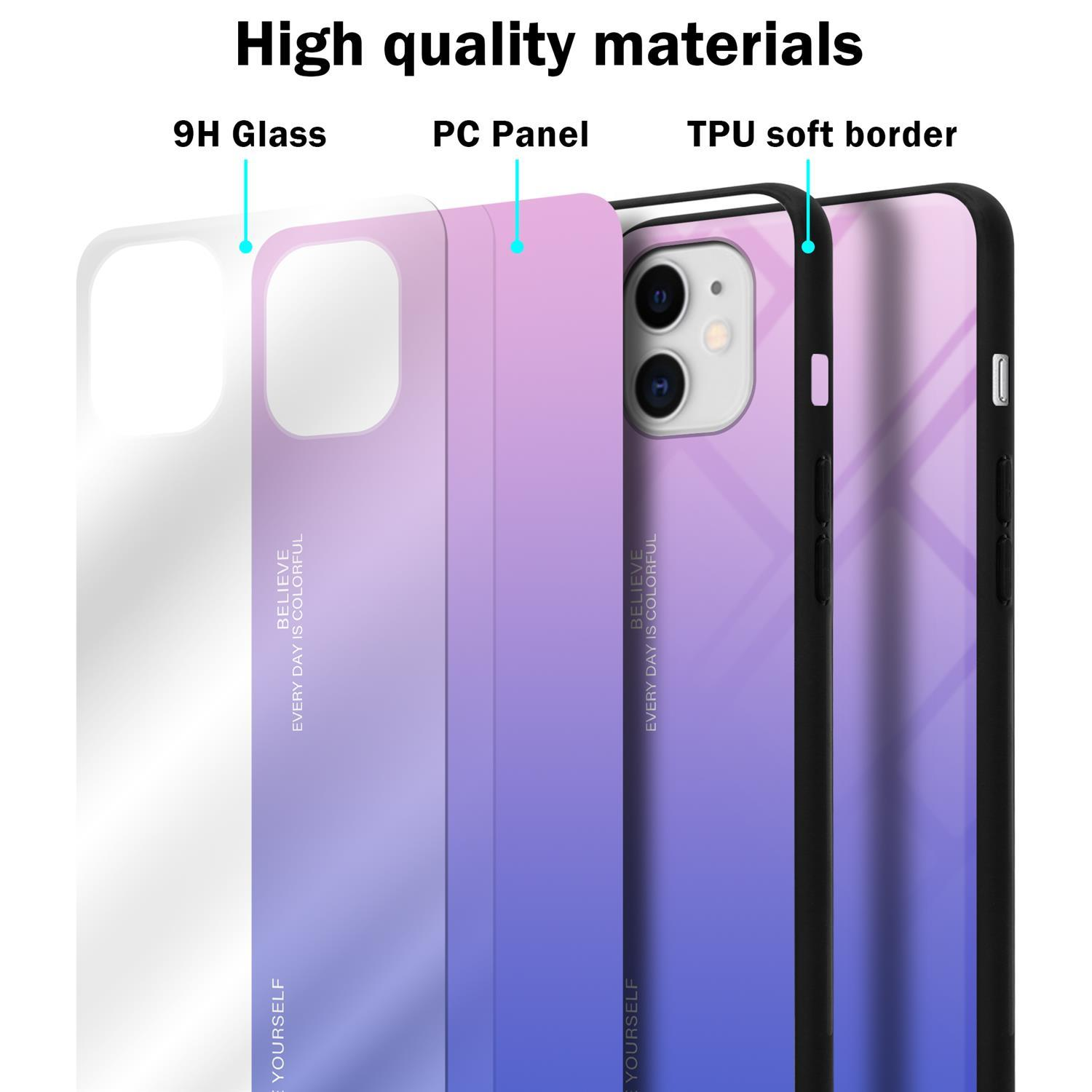 Farben Backcover, Apple, 2 TPU BLAU Hülle PINK aus Silikon Glas, 11, iPhone - CADORABO