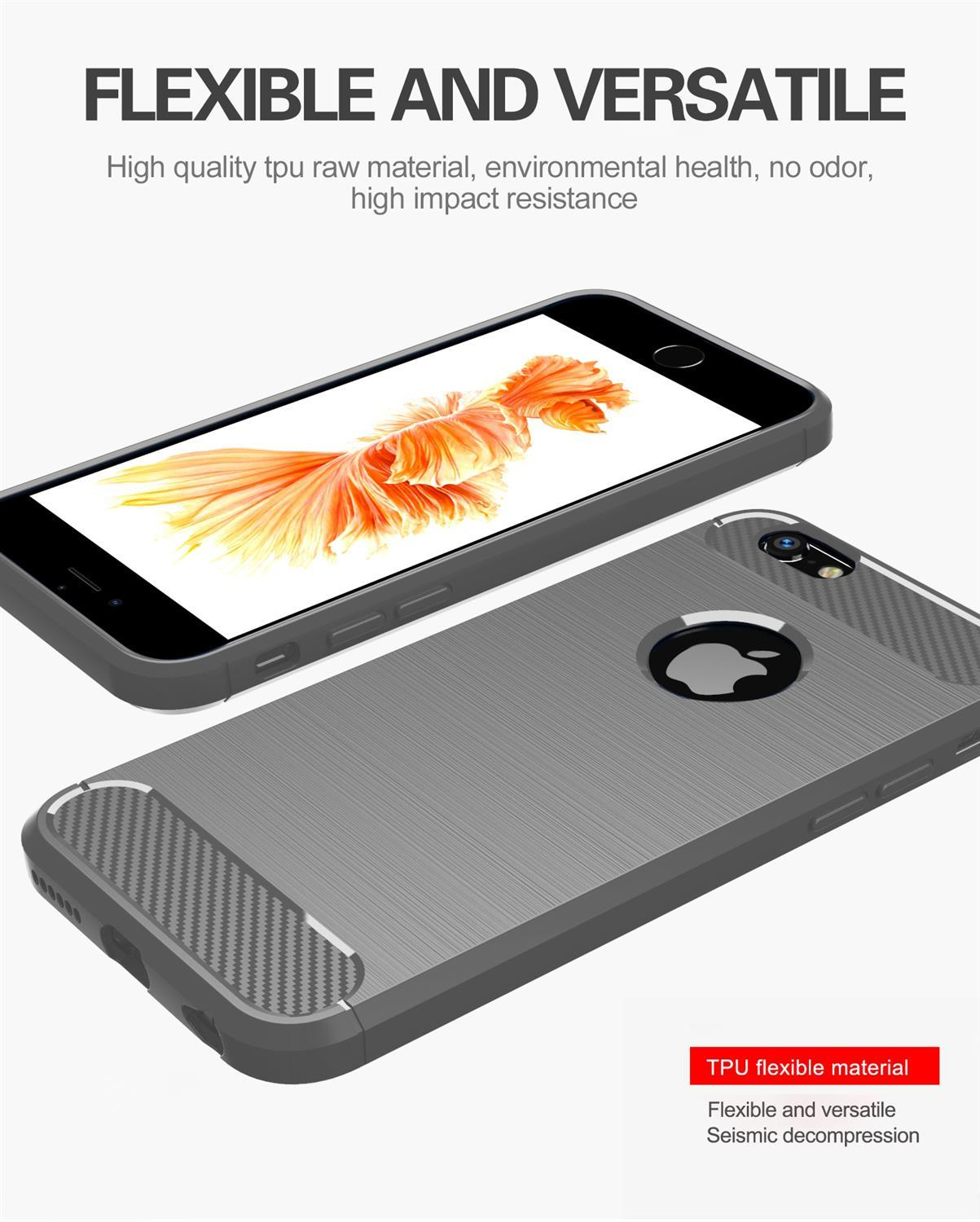 PLUS Ultra TPU Backcover, Apple, 6 CADORABO Carbon Hülle, PLUS, BRUSHED 6S Slim / GRAU iPhone