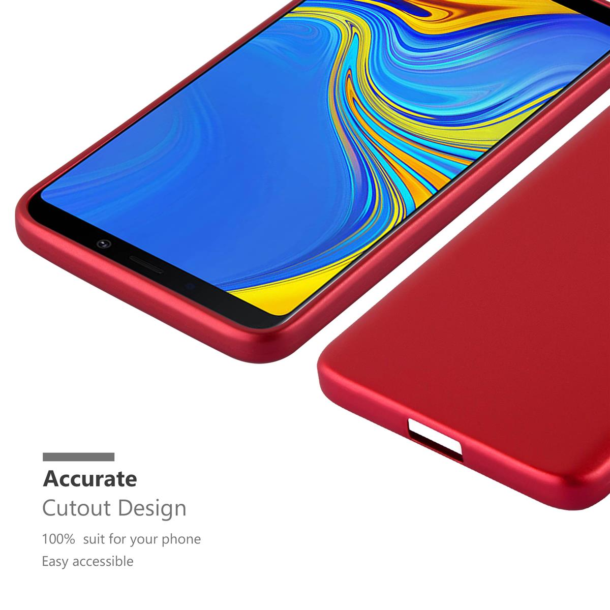 Rote Handyhülle mit Telefon. Genaues Ausschnittdesign. Einfach zugänglich.