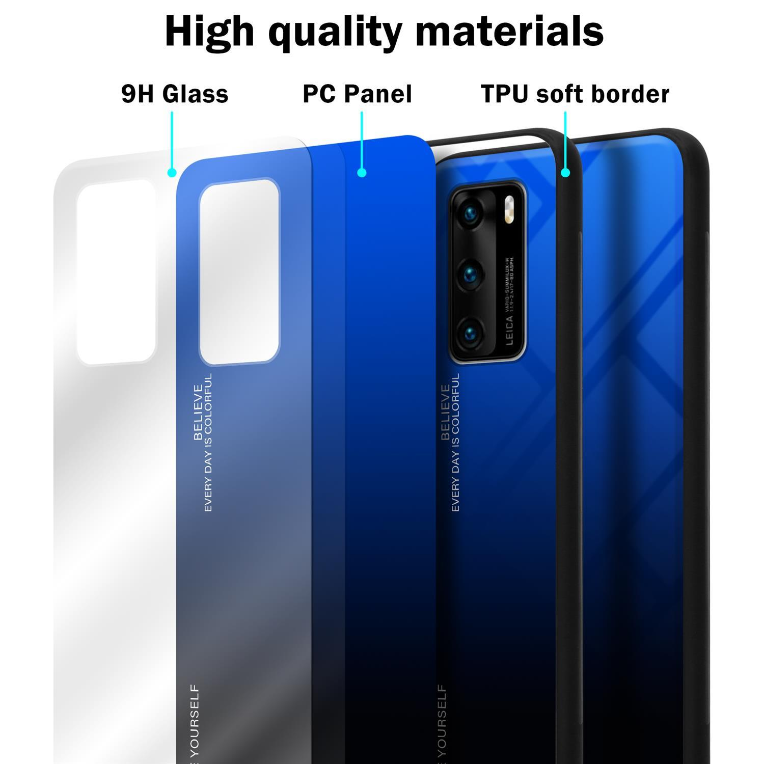 TPU 2 - Glas, Huawei, Hülle CADORABO Farben Silikon Backcover, P40, BLAU SCHWARZ aus