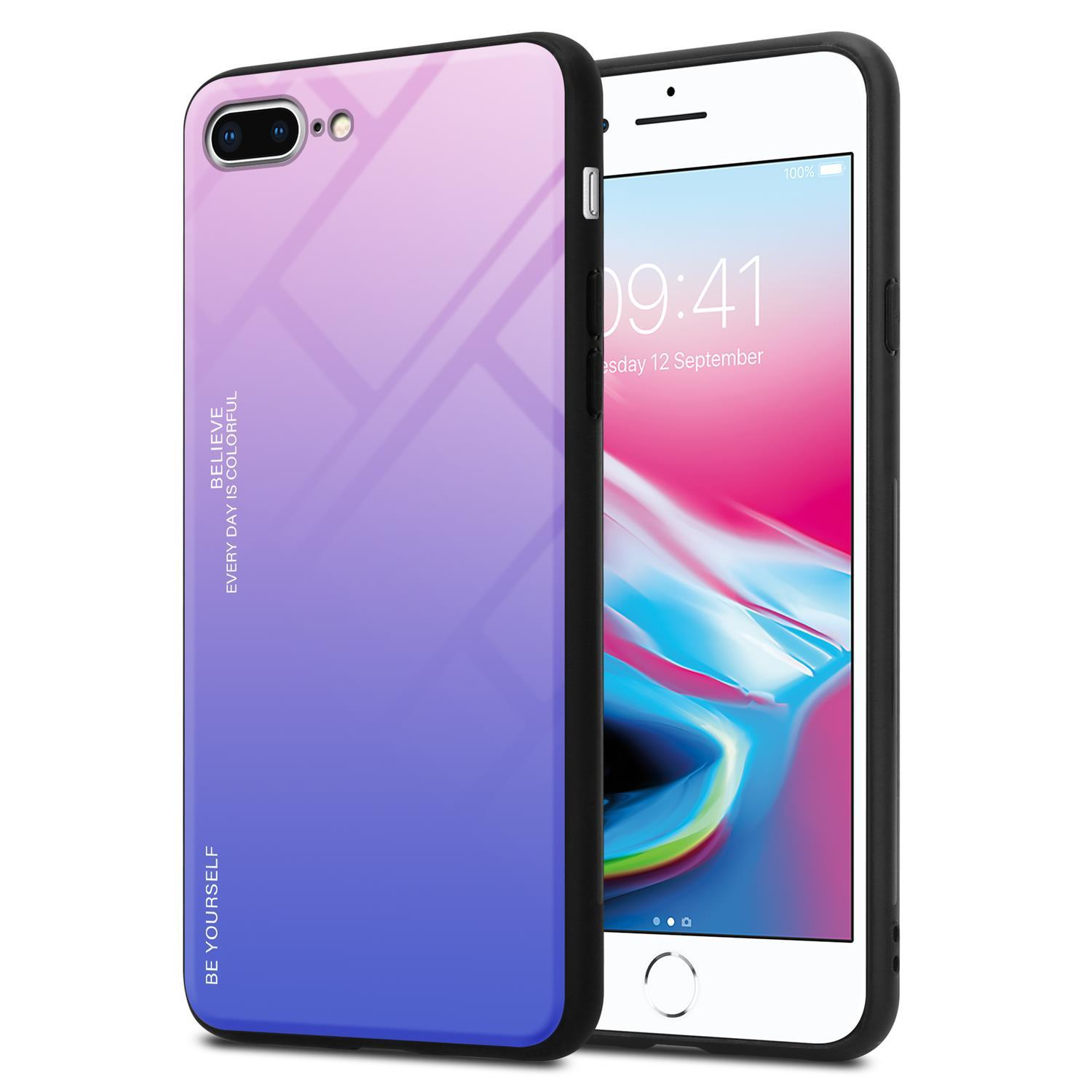 aus Backcover, / Glas, PLUS 8 Apple, BLAU PINK PLUS Hülle Silikon iPhone CADORABO / - TPU 2 Farben 7 PLUS, 7S