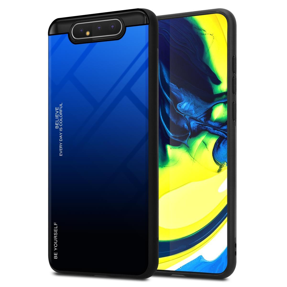 Silikon BLAU Hülle TPU 4G, / CADORABO aus Samsung, - 2 SCHWARZ Backcover, Glas, Farben Galaxy A90 A80