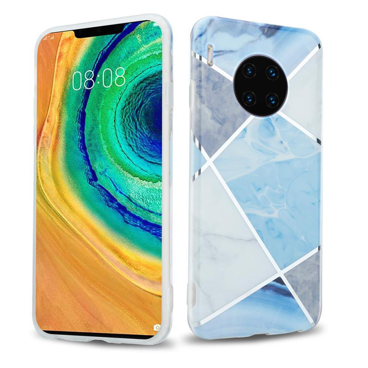 Hülle PRO, 30 Grau Blau Marmor IMD Bunter Marmor, 2 No. MATE Backcover, Weiß TPU Huawei, CADORABO