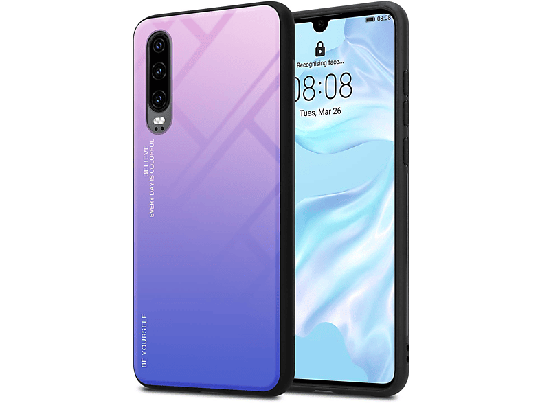 CADORABO Hülle Glas, aus Huawei, TPU Backcover, - Silikon 2 BLAU P30, PINK Farben