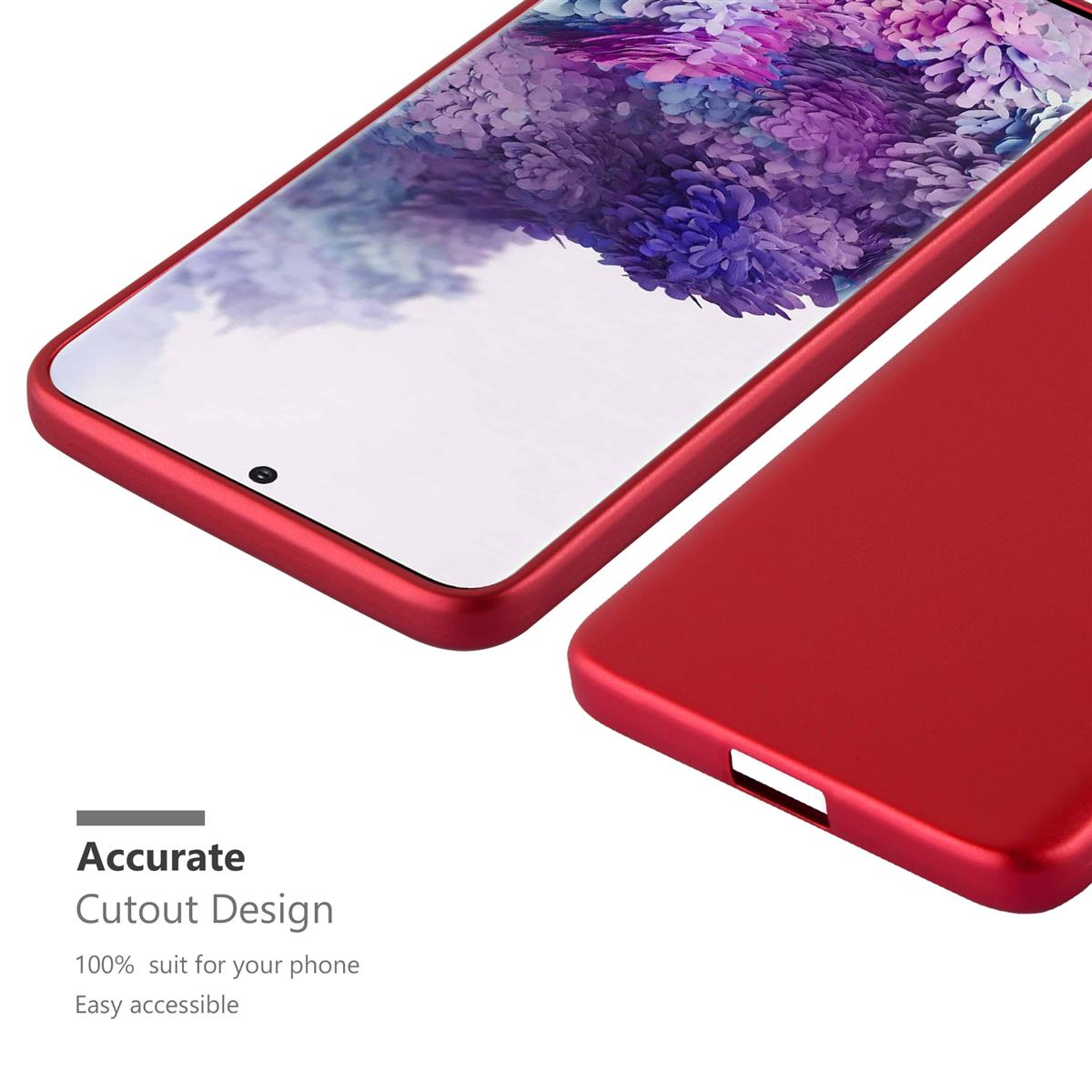 Rote Handyhülle auf einem roten Telefon. Ausschnitt-Design gezeigt, mit Text Accurate Cutout Design.