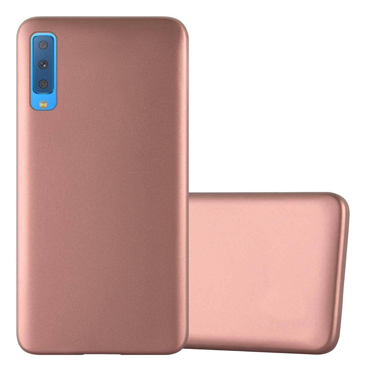 Handyhülle, roségoldene Farbe, zwei Blickwinkel. Telefonkamera sichtbar. Weißer Hintergrund.