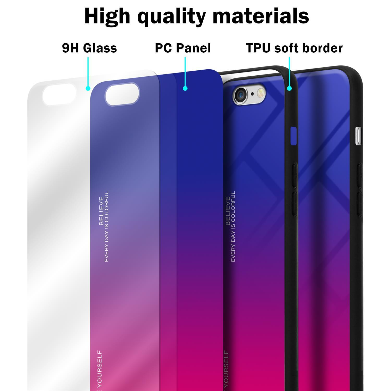CADORABO Hülle aus TPU Backcover, Glas, iPhone 2 ROT Apple, / Silikon 6S, - LILA 6 Farben