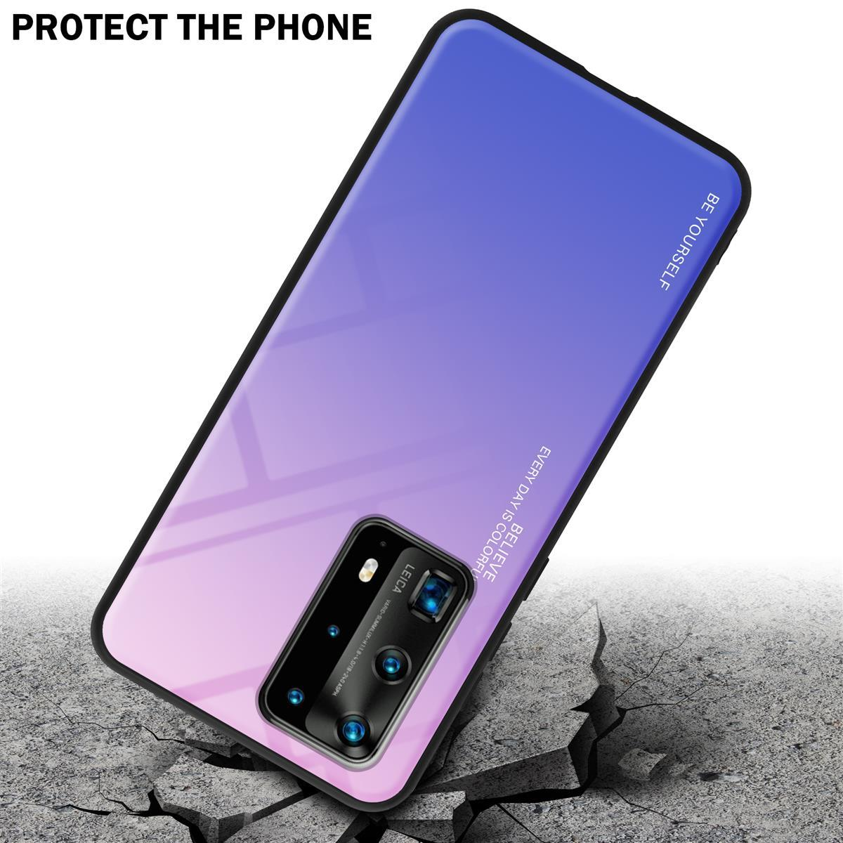 Una custodia per telefono con sfumatura viola-blu è su cemento crepato. La custodia recita: BE YOURSELF.