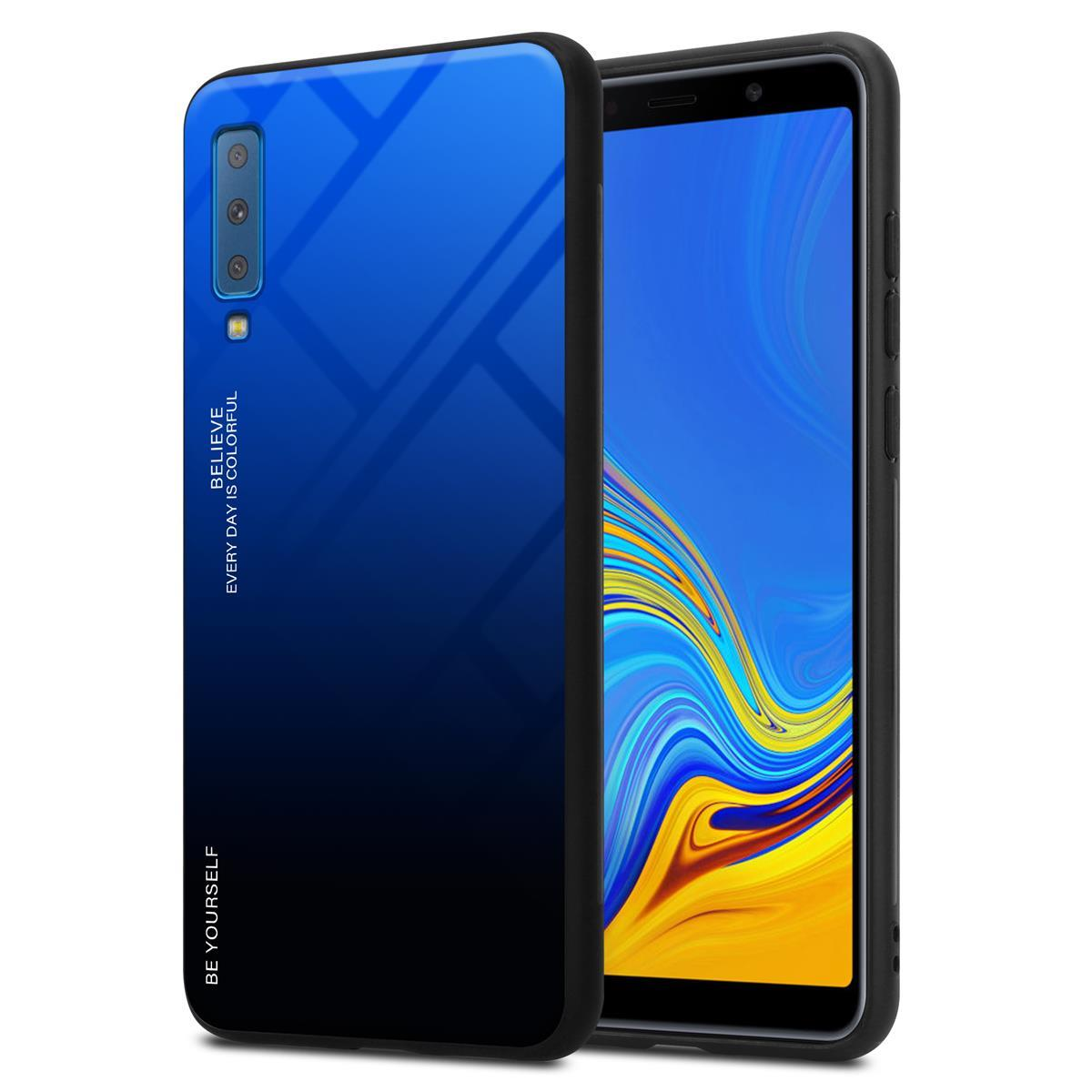 CADORABO Hülle aus - Samsung, 2018, Galaxy Backcover, Farben Silikon 2 TPU BLAU Glas, A7 SCHWARZ