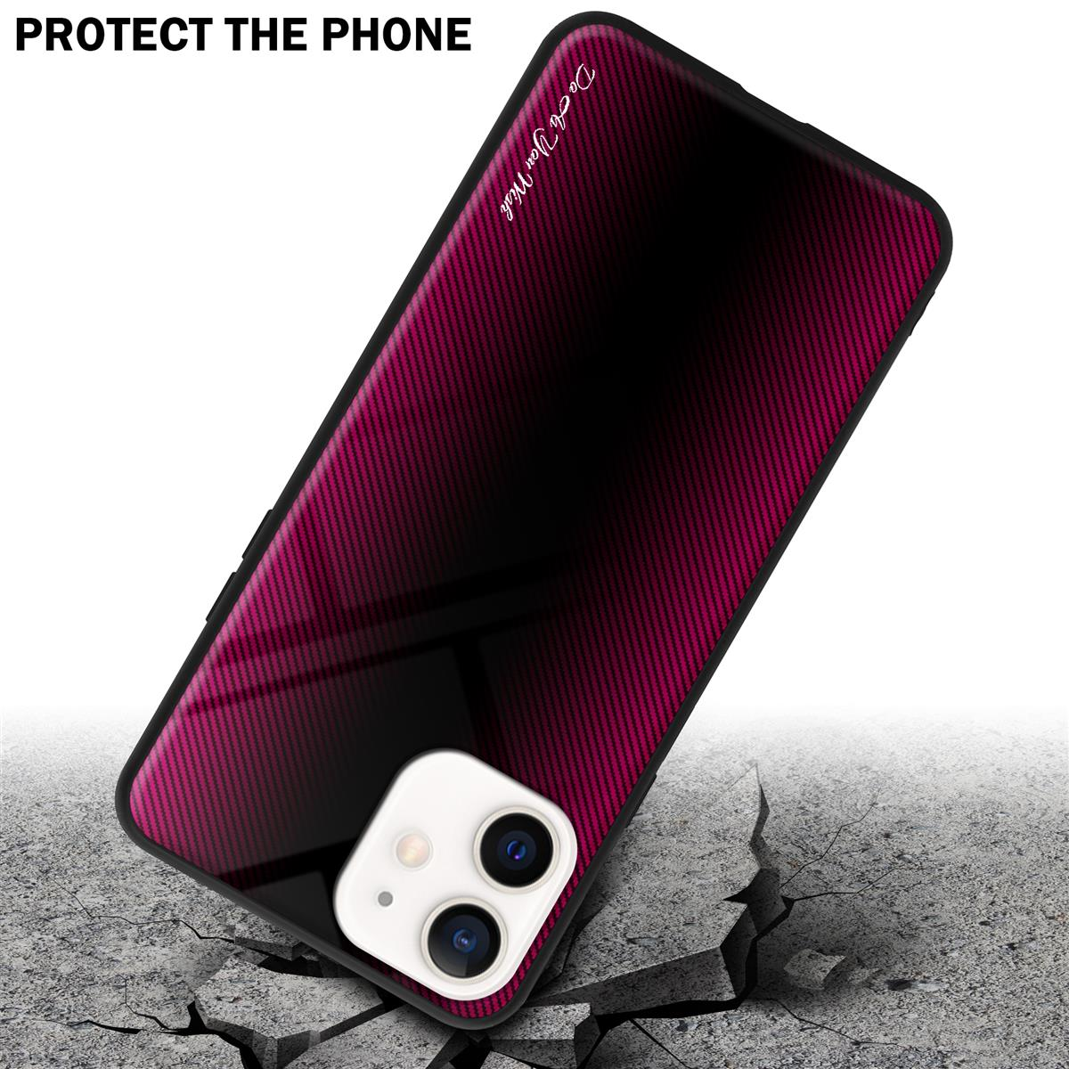 Custodia per telefono con motivo sfumato rosa e nero su terreno crepato.