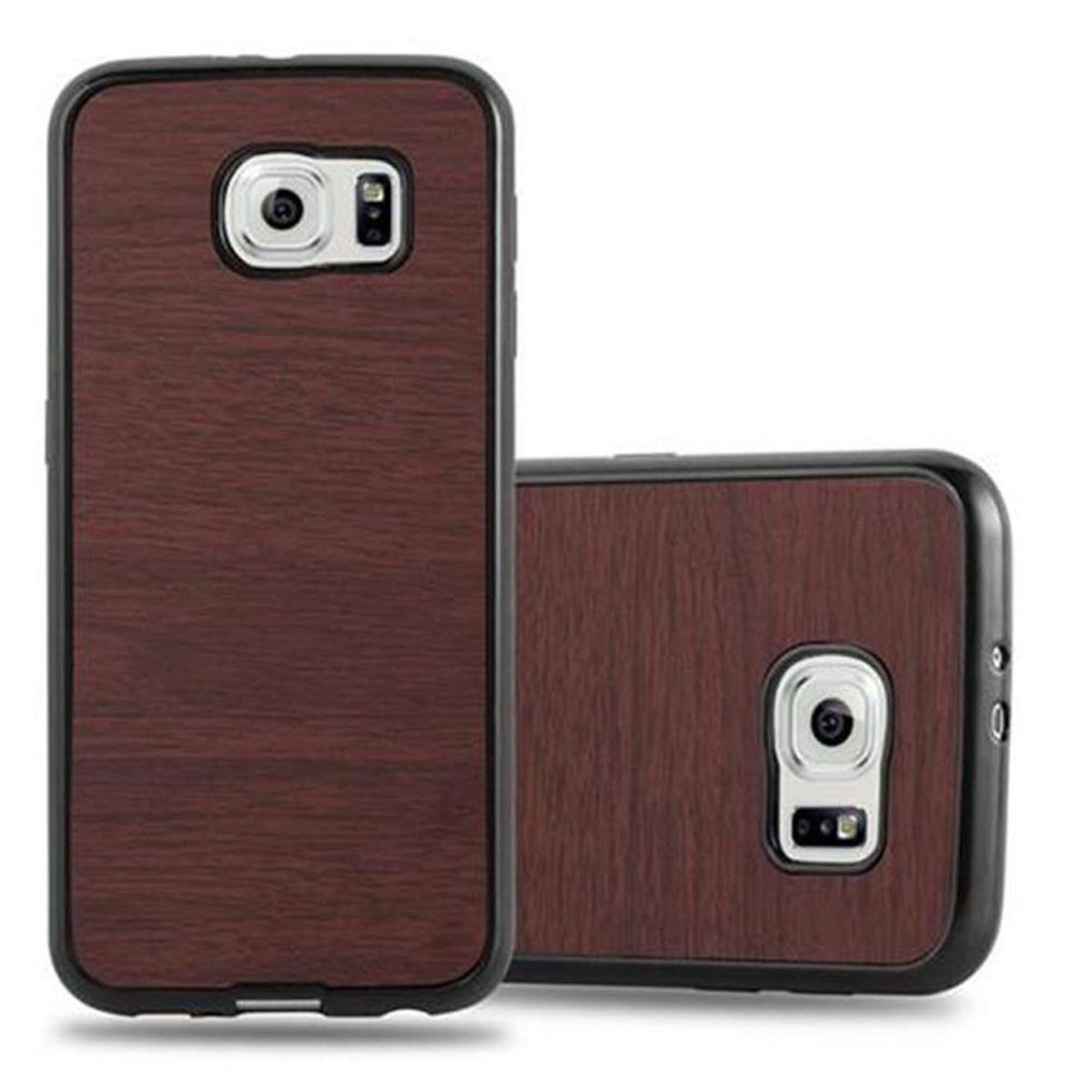 Galaxy S6, WOODEN KAFFEE Backcover, Wooden Samsung, CADORABO TPU Schutzhülle,