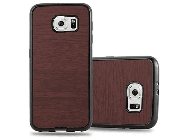 CADORABO TPU Wooden Schutzhülle, Galaxy KAFFEE Backcover, WOODEN S6, Samsung