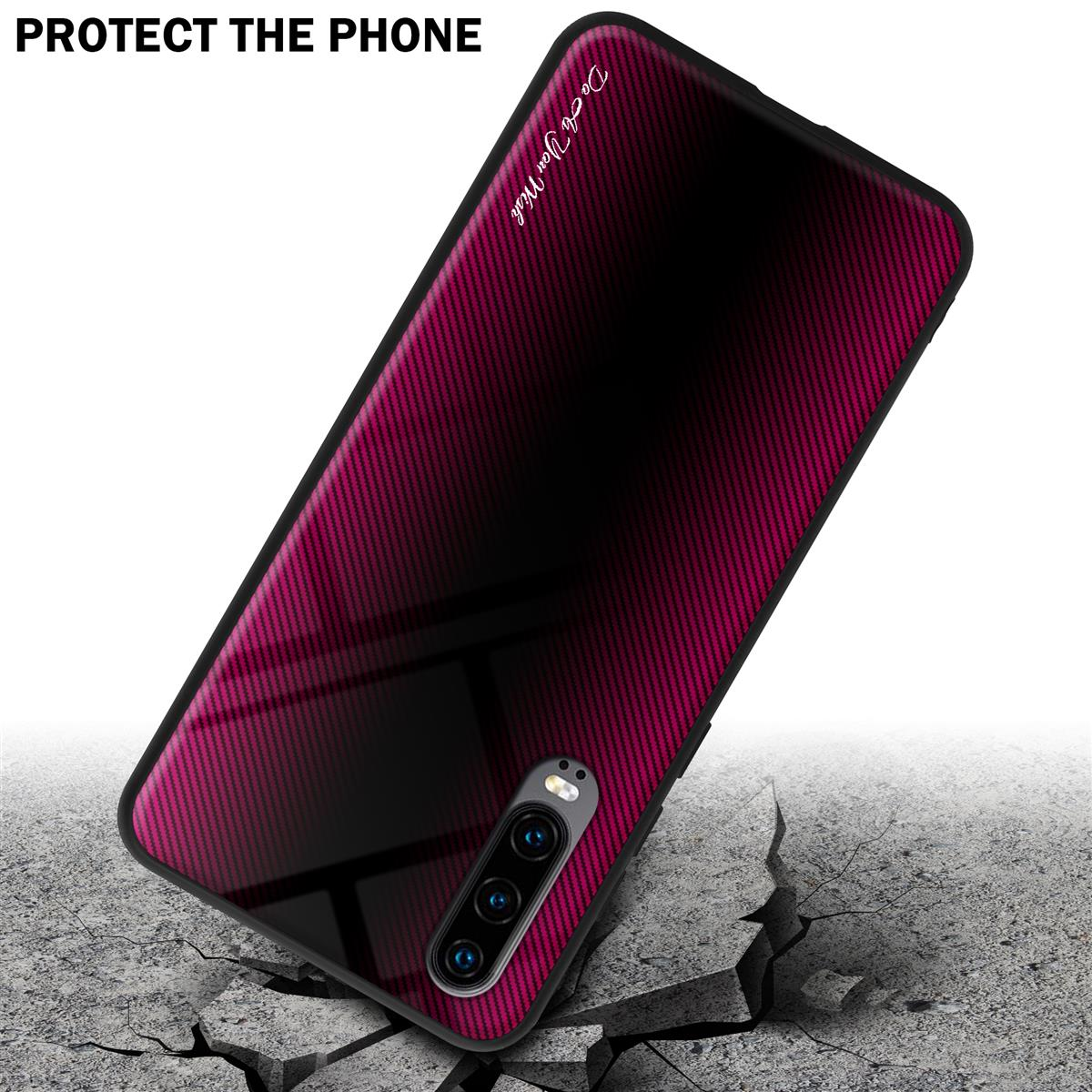 Custodia per telefono rossa e nera su superficie rotta, protegge il telefono.