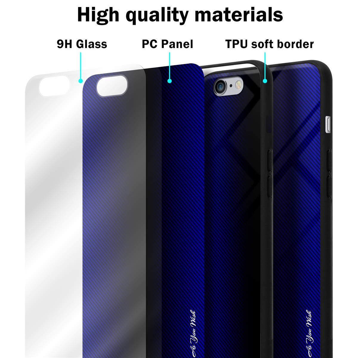 CADORABO TPU 6 Gestreiftes PLUS COBALT Glas Backcover, Apple, PLUS, / Hülle, LILA 6S iPhone