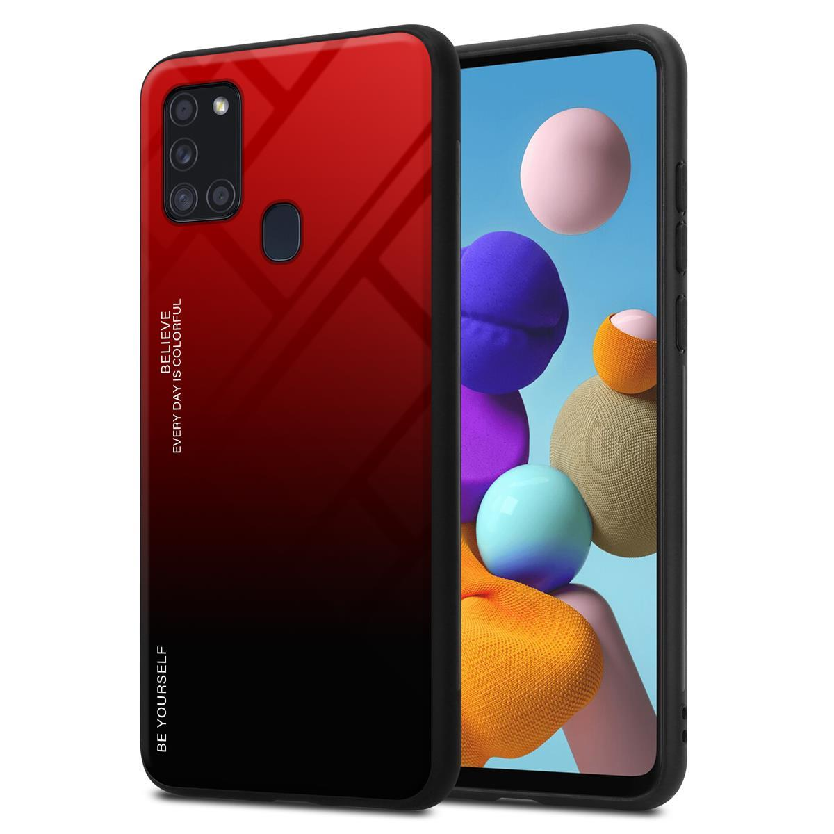 Ein Telefon mit einer rot-schwarzen Farbverlaufshülle. Es hat die Worte "Believe Every Day is Colorful".