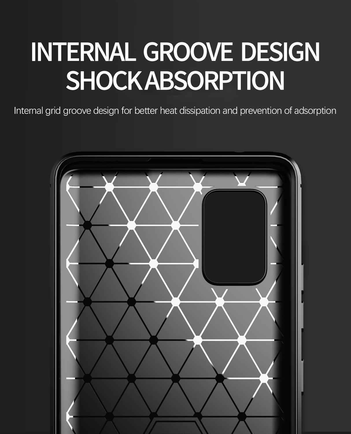 Custodia per telefono con un motivo geometrico, con design a scanalatura interna ed etichette di assorbimento degli urti.