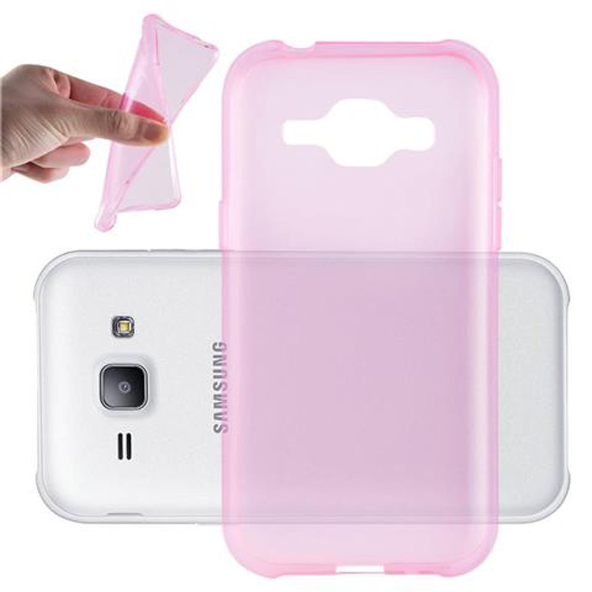 2015, Galaxy Samsung, J1 PINK CADORABO Backcover, Slim AIR TRANSPARENT TPU Ultra Schutzhülle,